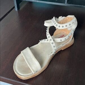 AS 98 Studded Ankle-Strap Sandal in Light Beige